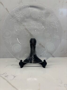 Vintage Kosta Boda Sweden Dalom Glass Embossed Platter Tray Goran Warff MCM